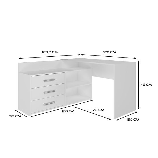 BUREAU D'ANGLE FONCTIONNEL AVEC 3 TIROIRS