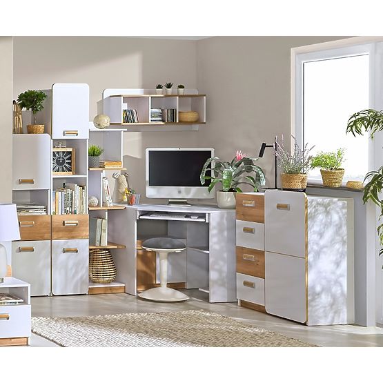 Bureau d'angle L11 - blanc / chêne nash