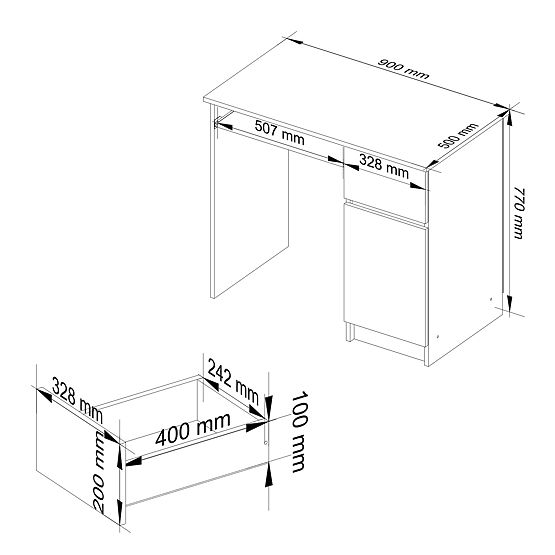 Bureau d'ordinateur 90 cm Piksel droit - PK chêne craft