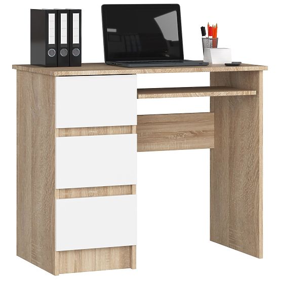 BUREAU D'ORDINATEUR A-6 90 cm GAUCHE CHÊNE SONOMA / BLANC