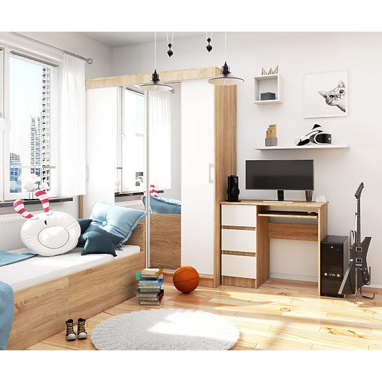 BUREAU D'ORDINATEUR A-6 90 cm GAUCHE CHÊNE SONOMA / BLANC