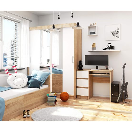 BUREAU D'ORDINATEUR A-6 90 cm GAUCHE CHÊNE SONOMA / BLANC