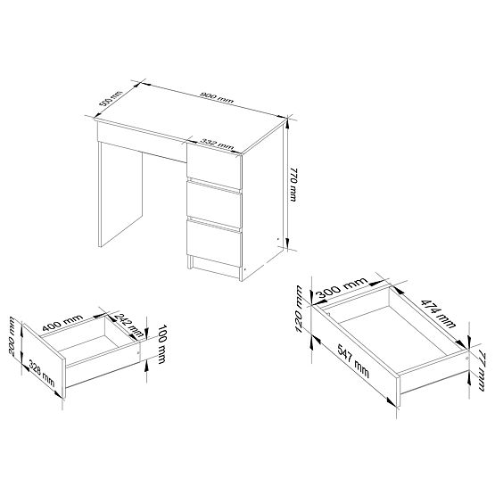 Bureau d'ordinateur A-7 90 cm droit PK - blanc-gris graphite