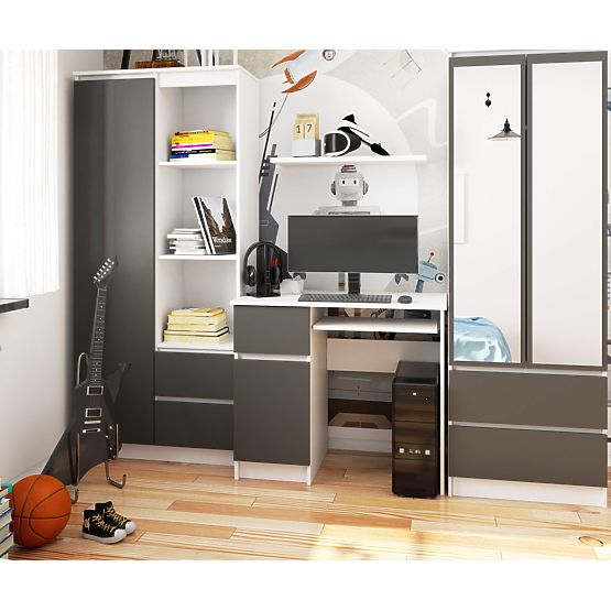 BUREAU D'ORDINATEUR PIKSEL BLANC / GRIS - GAUCHE