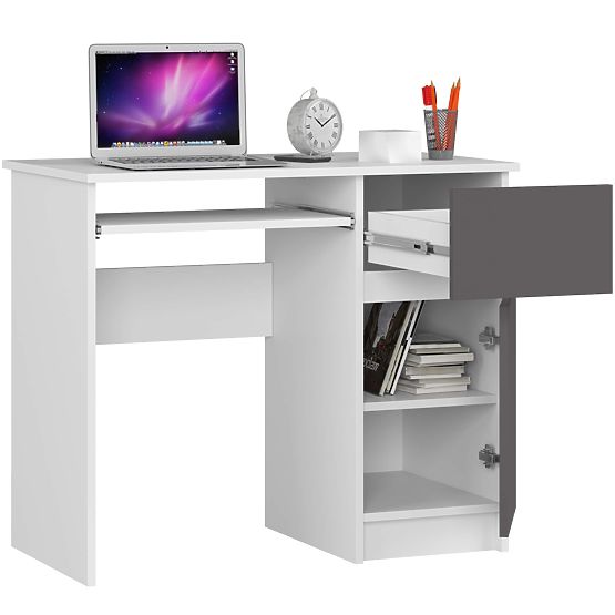 BUREAU D'ORDINATEUR PIKSEL PK BLANC / GRIS - DROIT