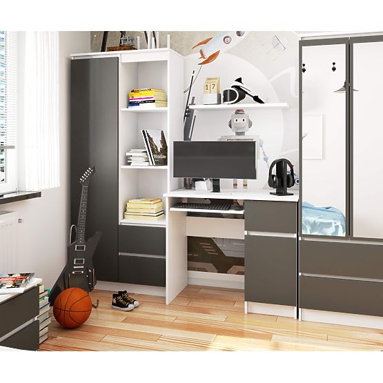 BUREAU D'ORDINATEUR PIKSEL PK BLANC / GRIS - DROIT