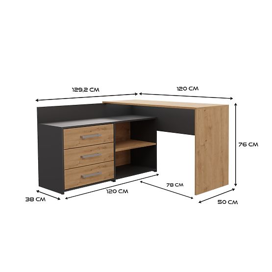 Bureau DANY ANTHRACITE CHÊNE ARTISAN