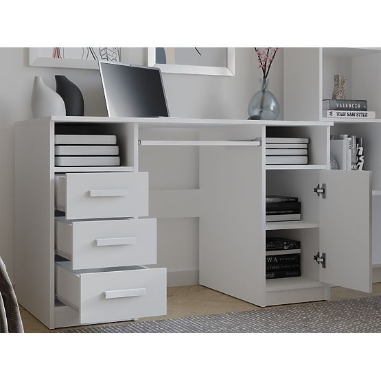 BUREAU DELTA BLANC 120 cm 3 Tiroirs Armoire Étagère Pour Bureau Chambre Pour Ordinateur Portable