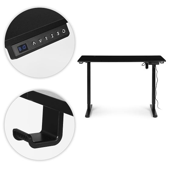 Bureau électrique réglable 120x60 cm hauteur ajustable 72-117 cm noir ModernHome