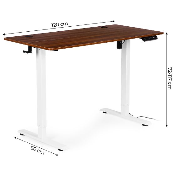 Bureau électrique réglable 120x60 cm, hauteur réglable 72-117 cm ModernHome