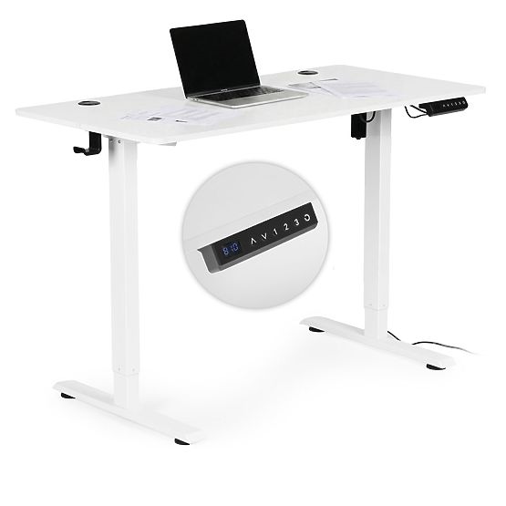 Bureau électrique réglable en hauteur 120x60 cm, hauteur 72-117 cm, blanc ModernHome