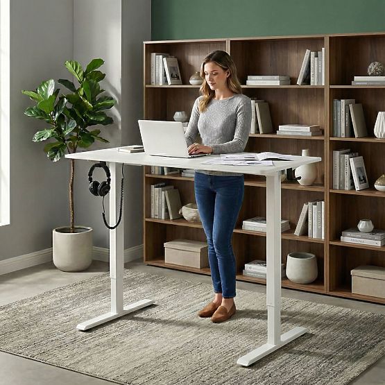 Bureau électrique réglable en hauteur 120x60 cm, hauteur 72-117 cm, blanc ModernHome