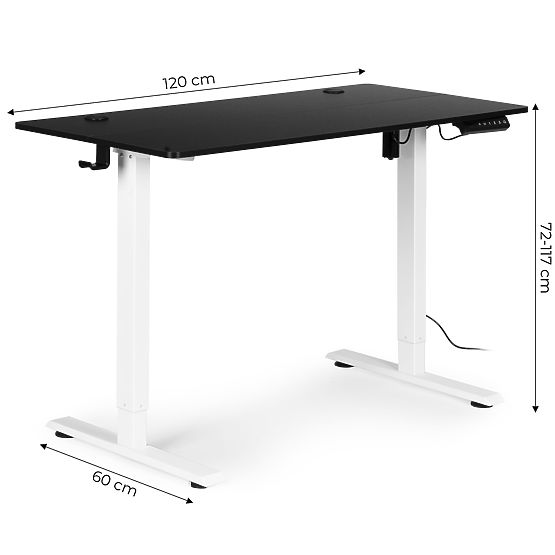 Bureau électrique réglable en hauteur 120x60 cm, hauteur 72-117 cm ModernHome