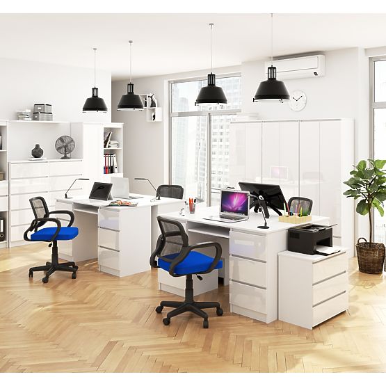 BUREAU INFORMATIQUE A-11 135 cm 6 TIROIRS PK BLANC / BLANC BRILLANT