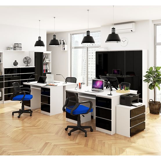 BUREAU INFORMATIQUE A-11 135 cm 6 TIROIRS PK BLANC / NOIR BRILLANT