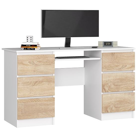 BUREAU INFORMATIQUE A-11 135 cm 6 TIROIRS PK BLANC / SONOMA
