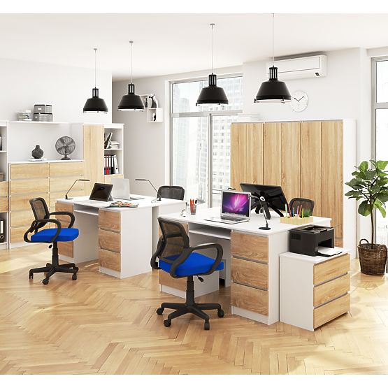 BUREAU INFORMATIQUE A-11 135 cm 6 TIROIRS PK BLANC / SONOMA