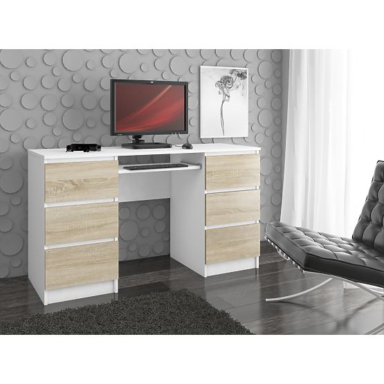 BUREAU INFORMATIQUE A-11 135 cm 6 TIROIRS PK BLANC / SONOMA