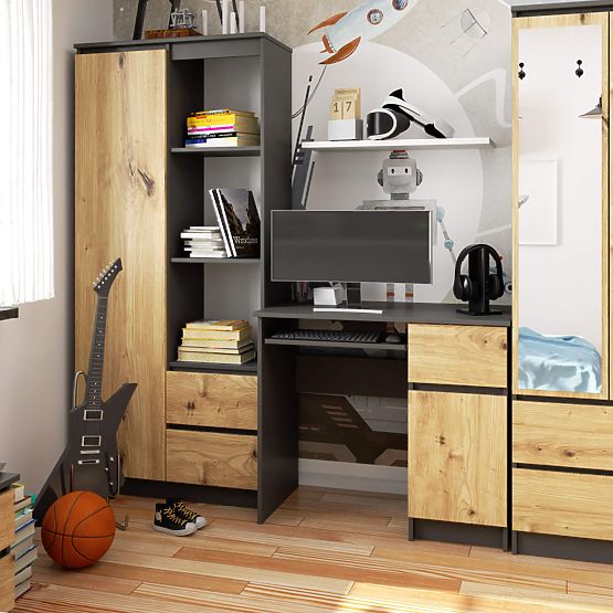 BUREAU INFORMATIQUE PIKSEL PK GRIS / CHÊNE ARTISAN - DROIT