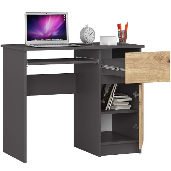 BUREAU INFORMATIQUE PIKSEL PK GRIS / CHÊNE ARTISAN - DROIT