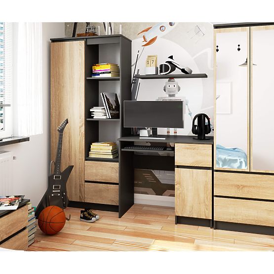 BUREAU INFORMATIQUE PIKSEL PK GRIS / CHÊNE SONOMA - DROIT