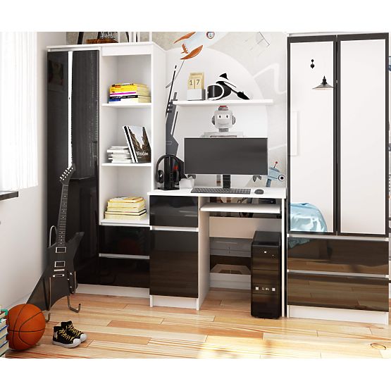 BUREAU INFORMATIQUE PIKSEL PK NOIR BRILLANT GAUCHE