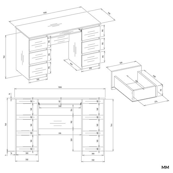 Bureau KUBA+ ÉTAGÈRE Ensemble BLANC