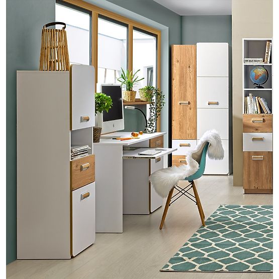 Bureau L10 - blanc / chêne nash