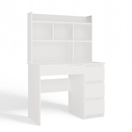 Bureau MIJAS Droit avec Surélévation Blanc Mat 4 Tiroirs 4 Étagères Pour Bureau Chambre