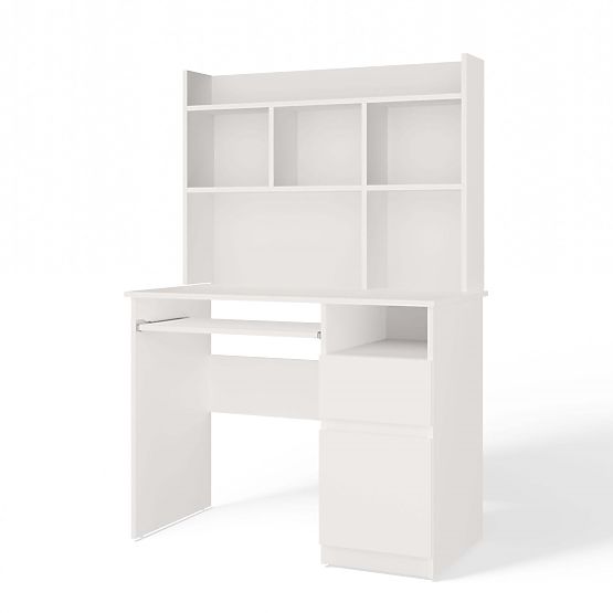 Bureau PORTO Droit avec Extension Blanc Mat Tiroir Étagère pour Bureau Chambre