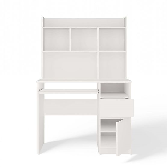 Bureau PORTO Droit avec Extension Blanc Mat Tiroir Étagère pour Bureau Chambre