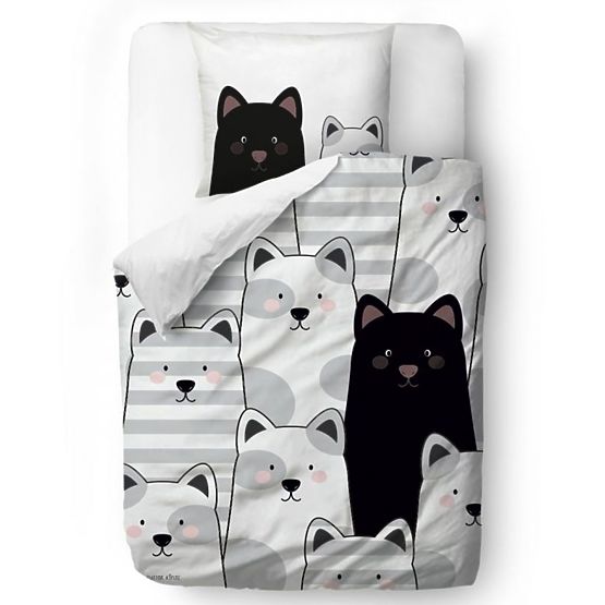 Butter Kings Linge de lit Chat noir - couverture: 135 x 200 cm oreiller: 60 x 50 cm