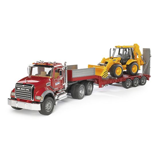 Camion Bruder MACK Granit avec remorque et tracteur JCB
