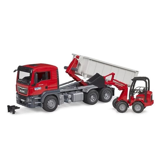 Camion MAN TGS avec conteneur et chargeur Schäffer Hoflader Bruder