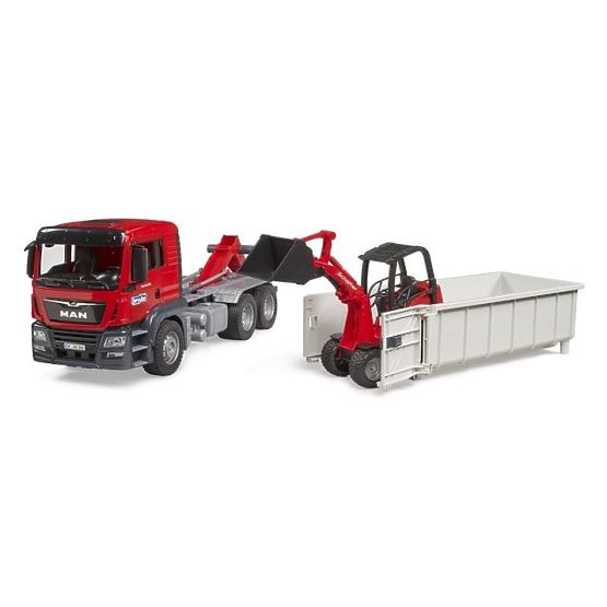 Camion MAN TGS avec conteneur et chargeur Schäffer Hoflader Bruder