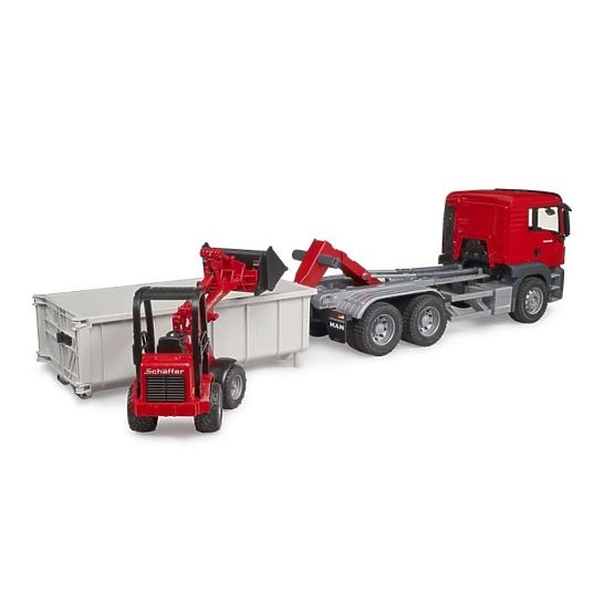 Camion MAN TGS avec conteneur et chargeur Schäffer Hoflader Bruder