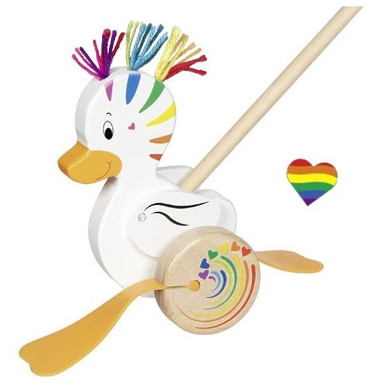 Canard arc-en-ciel Lou à pousser avec bâton