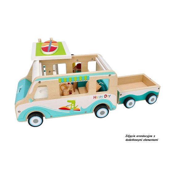 Caravane en bois avec remorque et accessoires