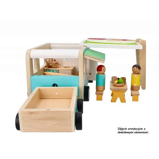 Caravane en bois avec remorque et accessoires
