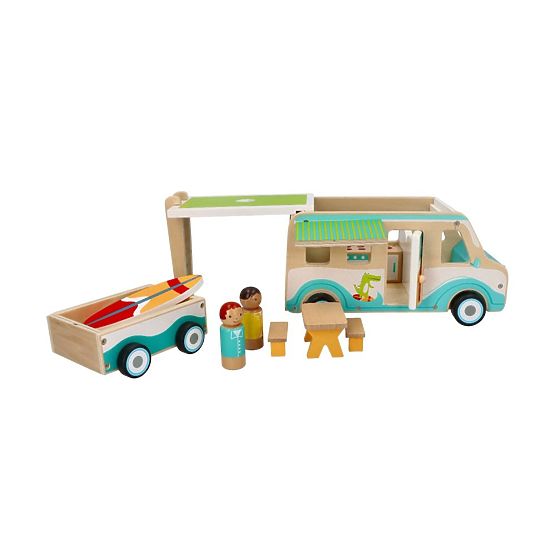 Caravane en bois avec remorque et accessoires