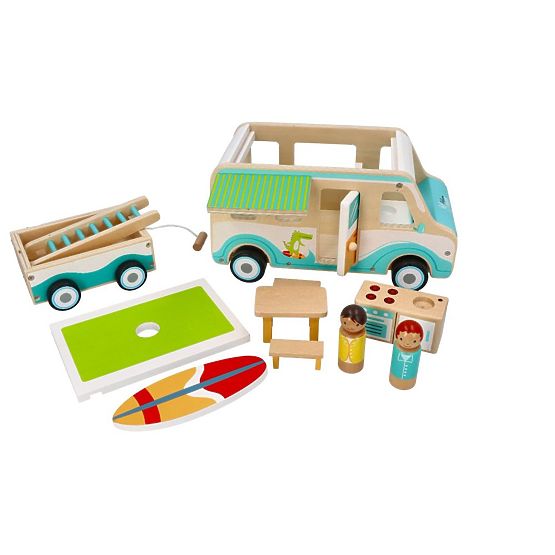 Caravane en bois avec remorque et accessoires