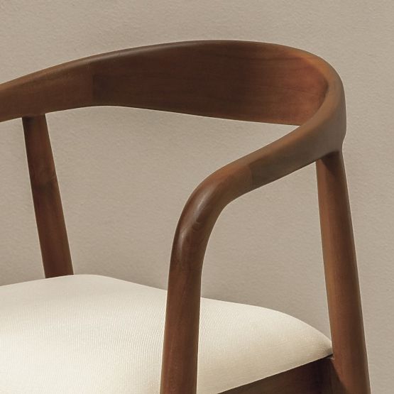 Chaise de bar en bois Ludvika 2.0, arrondie, noyer/crème