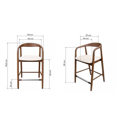 Chaise de bar en bois Ludvika 2.0, arrondie, noyer/crème