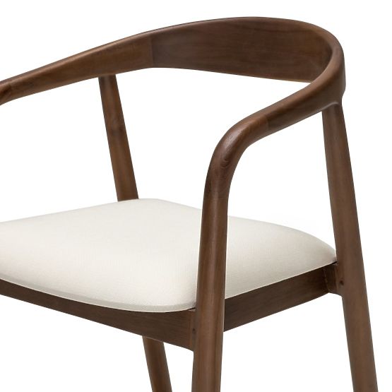 Chaise de bar en bois Ludvika 2.0, arrondie, noyer/crème