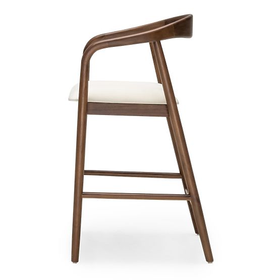 Chaise de bar en bois Ludvika 2.0, arrondie, noyer/crème