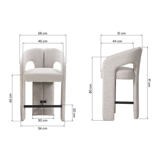 Chaise de bar rembourrée Castelo gris-beige
