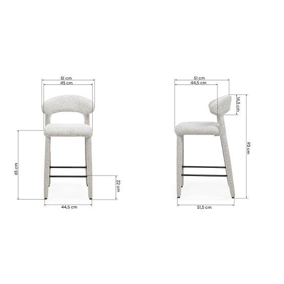 Chaise de bar rembourrée Hiroki, mélange beige-gris