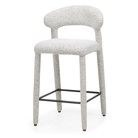 Chaise de bar rembourrée Hiroki, mélange beige-gris