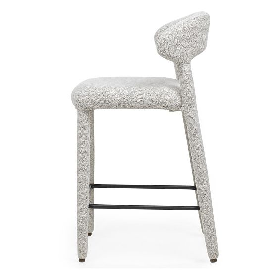 Chaise de bar rembourrée Hiroki, mélange beige-gris