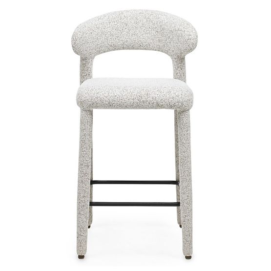 Chaise de bar rembourrée Hiroki, mélange beige-gris